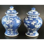 A matched pair of Chinese blue and white ginger jars and covers, Qing Dynasty, 19th century,