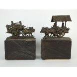 An Indian bronze model of a timber cart being pulled by two Oxen, late 19th century,