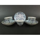 Ca Mau: Five blue and white 'Landscape, Panel and Trellis' pattern saucers, circa 1725,