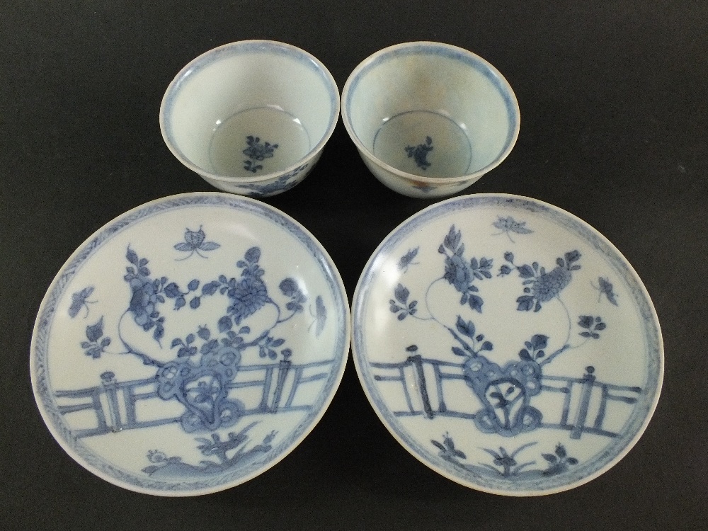 Ca Mau: Two blue and white 'Rocks on a Terrace' pattern saucers, circa 1725,