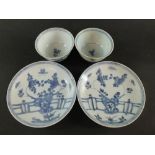 Ca Mau: Two blue and white 'Rocks on a Terrace' pattern saucers, circa 1725,