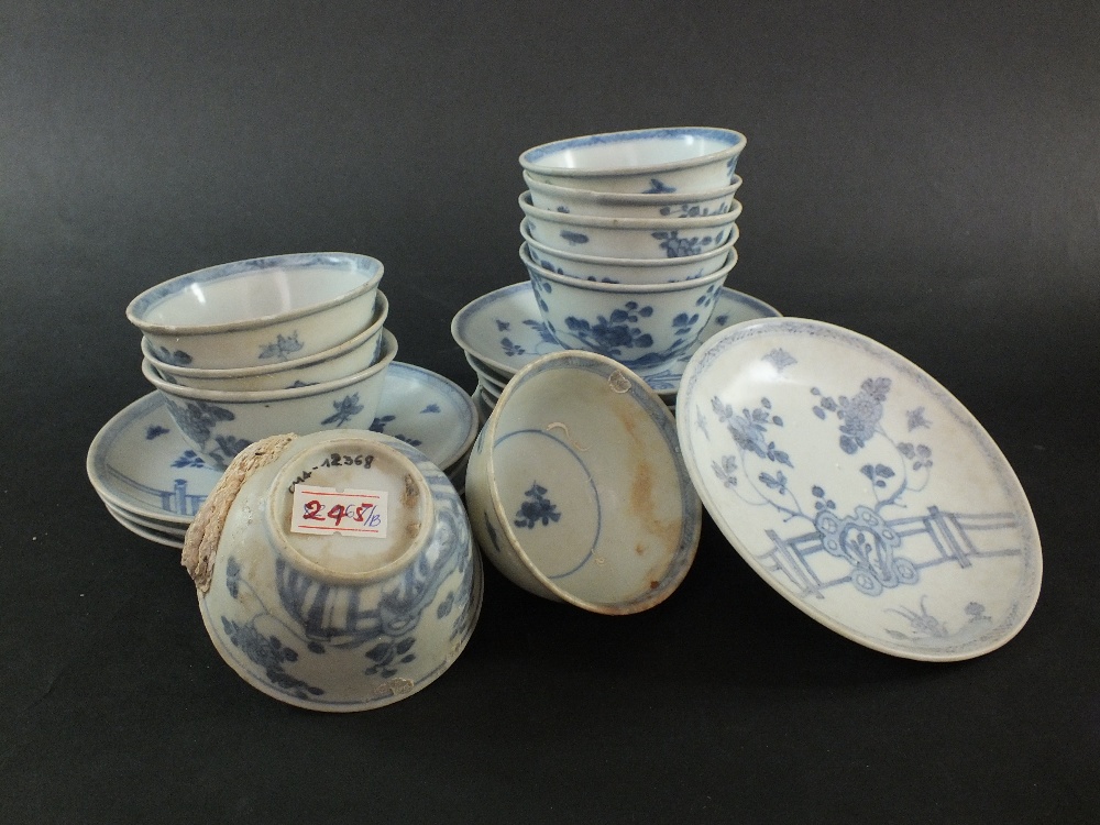 Ca Mau: Ten blue and white 'Rocks on a Terrace' pattern saucers, circa 1725,