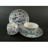 Ca Mau: Two blue and white 'Landscape, Panel and Trellis' pattern saucers, circa 1725,