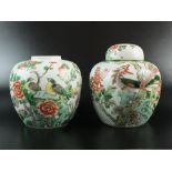 A matched pair of Chinese famille verte ginger jars (one lacking cover), 20th century,