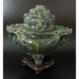 A Chinese jadeite tripod censer and cover, 20th century,