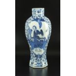 A Chinese blue and white baluster vase, 19th century, of hexagonal form,