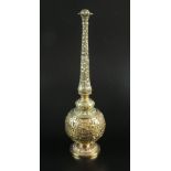 A Persian gilt brass rose water sprinkler, in Ottoman style, of spherical form on pedestal foot,