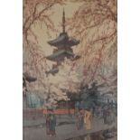 Hiroshi Yoshida (1876-1950) 'Sarusawa Pond', 'A Glimpse of Ueno Park', and 'In a Temple Yard',