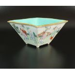 A Chinese famille rose four sided tapering bowl, Qing Dynasty, 19th century,