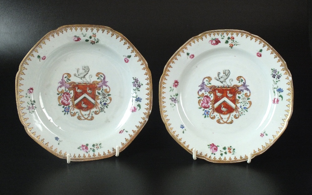 A pair of Chinese export porcelain armorial saucers, 18th century,