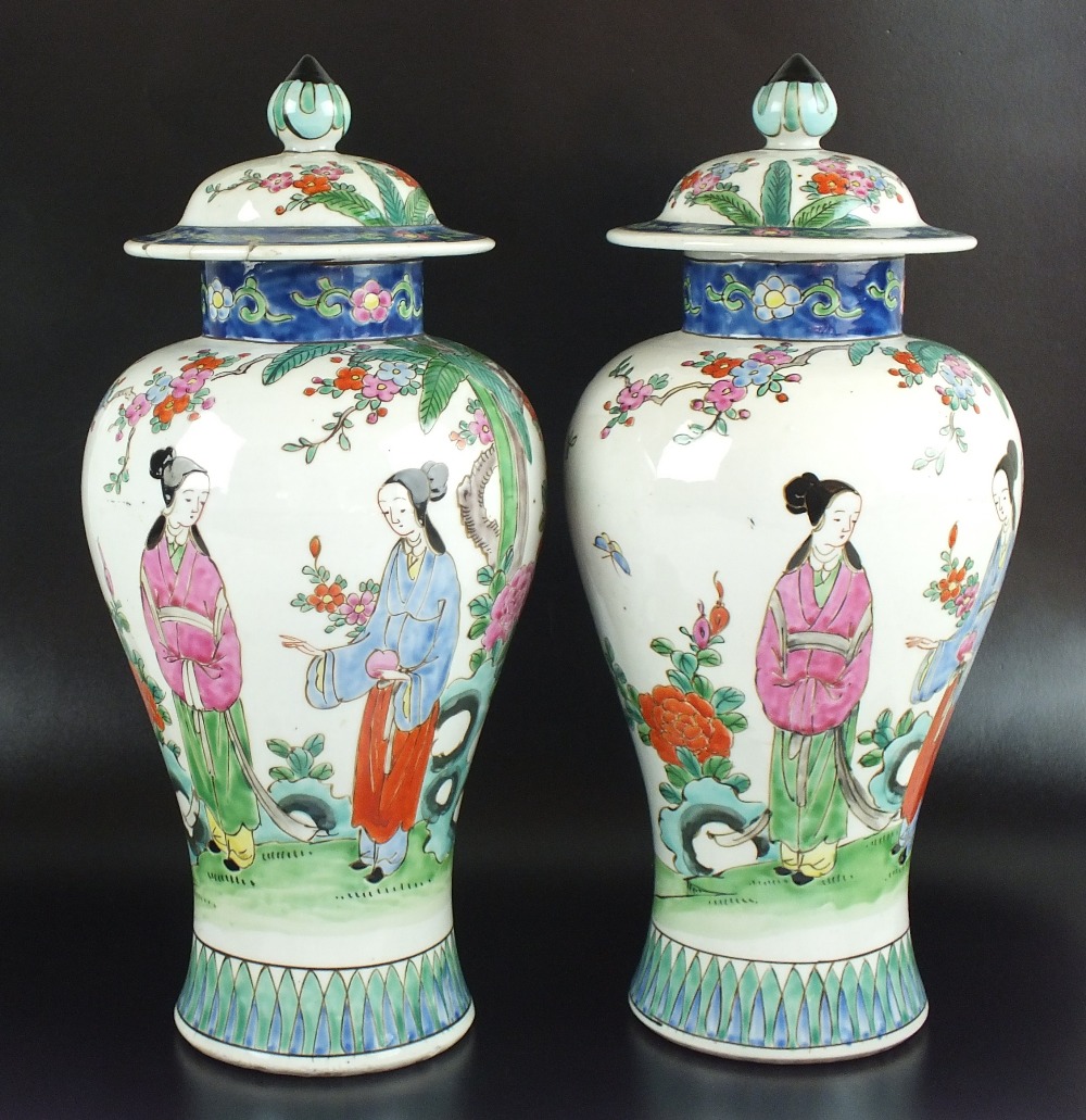 A pair of Chinese porcelain baluster vases and covers, 20th century,