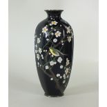 A Japanese cloisonne vase, 20th century, of six-sided baluster form with flared lip,