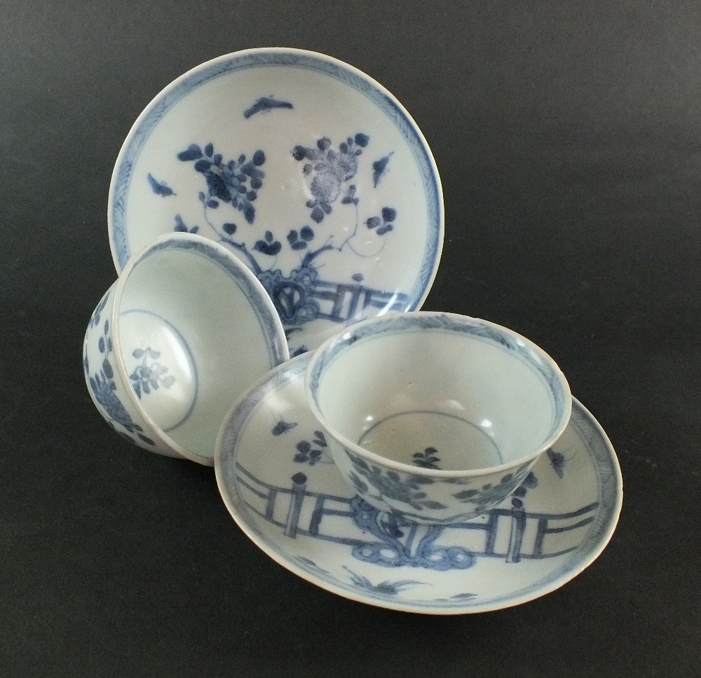 Ca Mau: Two blue and white 'Rocks on a Terrace' pattern saucers, circa 1725,