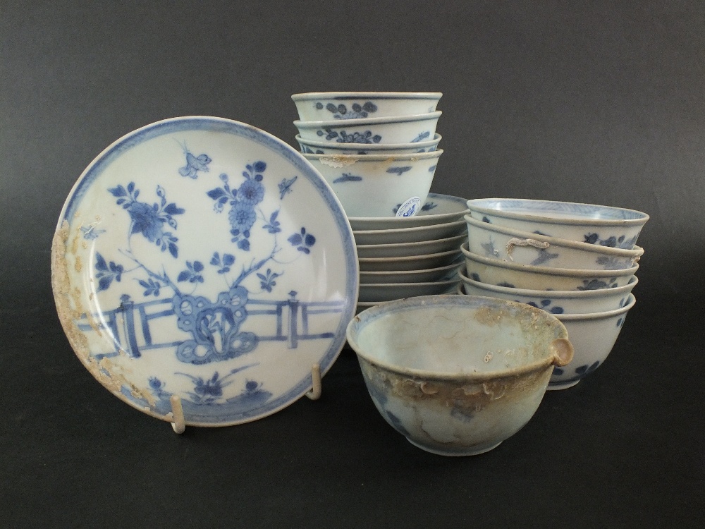 Ca Mau: Ten blue and white 'Rocks on a Terrace' pattern saucers, circa 1725,