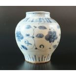 A Chinese blue and white jar, Ming Dynasty, of squat baluster form,