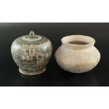 A stone ware jar and cover, possibly Thai, Kingdom of Siam, of squat circular form,