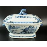 A Chinese export blue and white tureen with matched cover, Qing Dynasty, 19th century,