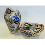 A Crown Ducal vase and bowl, each similarly painted with abstract flowers and waves,