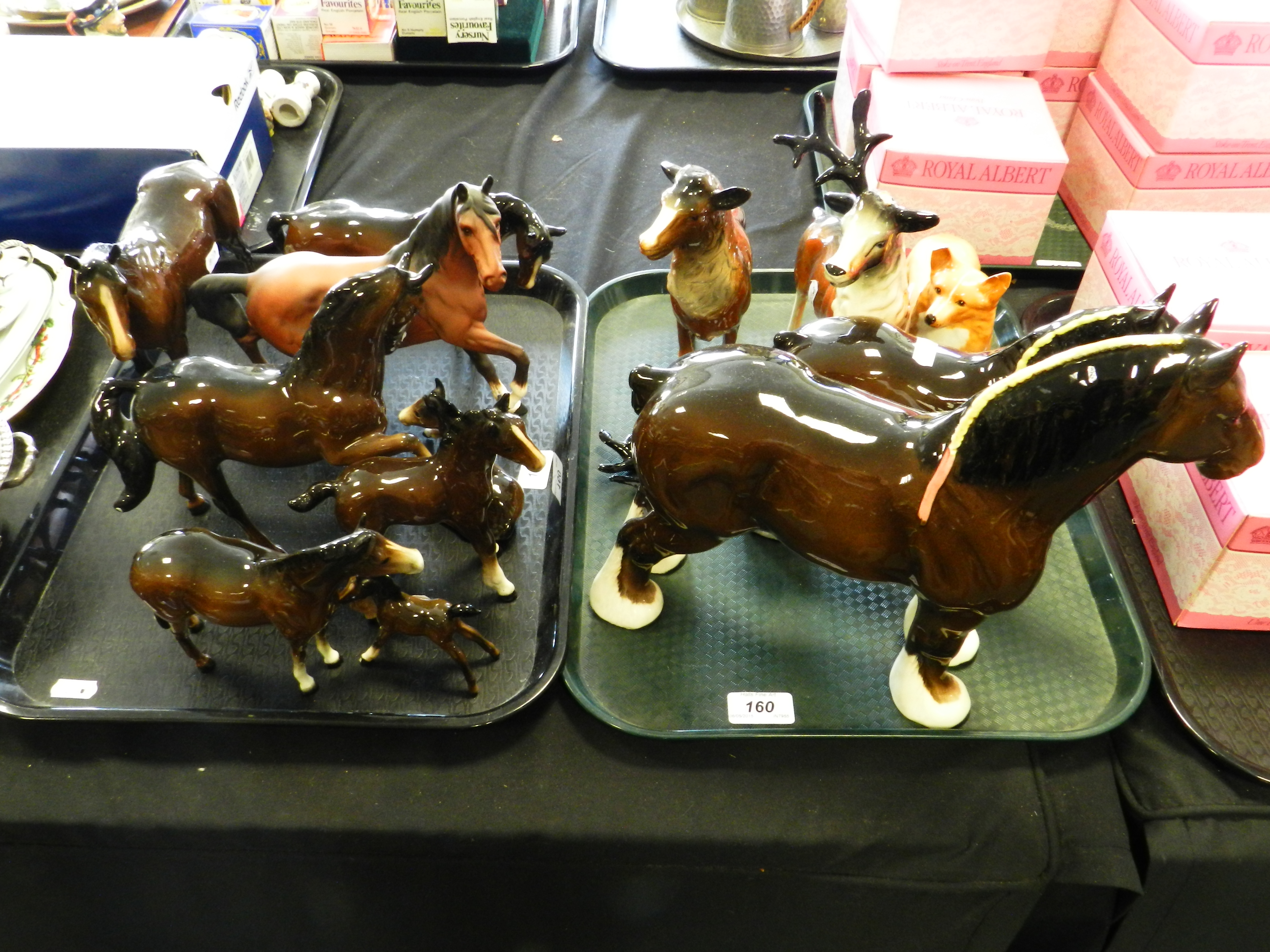 Two trays of Beswick and other animals to include horses,