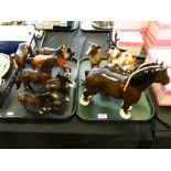 Two trays of Beswick and other animals to include horses,
