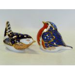 Two Royal Crown Derby paperweights, with first a Robin,