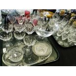 Three trays of assorted cut and other glassware to include glasses,