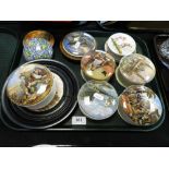 A collection of prattware pot lids and bases to include The Village Wedding, I See You My Boy,
