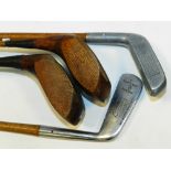 Golf clubs to include a Maclellan Impact example, a Brassie, a Jack Sharp, no.