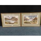 Two watercolour of mountain tarns by June Marsh