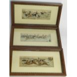 Three framed Stevengraph hunting and racing scenes