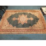 A 20th century cream and red ground triple border rug (at fault)