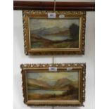 A pair of oils on board of lakeside scenes in ornate gilt frames