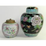 A Chinese famille noir ginger jar and cover,