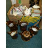 A large quantity of ceramics and works of art to include: various Staffordshire lustre jugs,