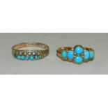 A turquoise set dress ring together with a turquoise and seed pearl ring