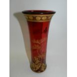 A late Victorian ruby glass and gilt enamelled vase,