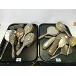 Two pairs of silver mounted dressing table brushes together with dressing table mirrors and other