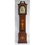 An early 20th century mahogany marquetry satinwood banded eight day longcase clock,