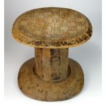 A West African Carved Stool with Chequer Board top, possibly Ashanti Tribe, Ghana,