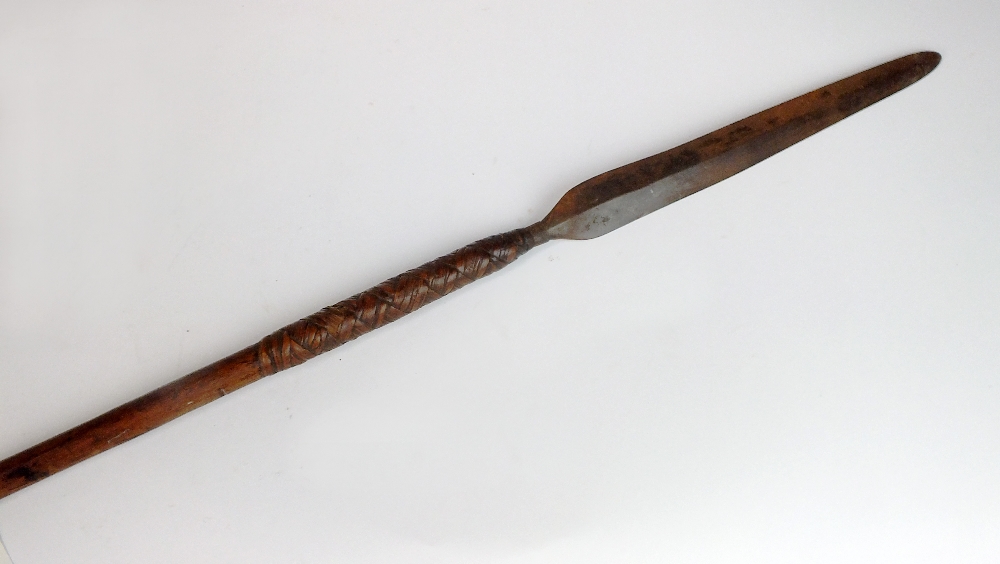 A 19th century South African Zulu Assegan spear with rattan binding,