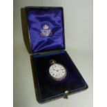 A silver continental fob watch, the white enamel dial with Roman numerals,