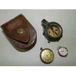 A Verner's pattern type compass in leather case by The London Stereoscopic Company together with a