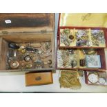 A collection of costume jewellery to two boxes to include several paste brooches,