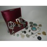 A collection of costume jewellery together with a silver thimble within case.