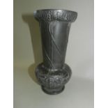 A Liberty Tudric pewter vase with impressed marks and No.