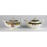 A Derby teapot and cover, circa 1815-20, the low oval body decorated with a single green band,