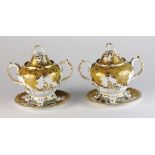 A pair of Mason Holt twin handled tureens, covers and stands, circa 1857,