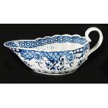 A Worcester sauce boat, circa 1785-90, painted in underglaze blue,