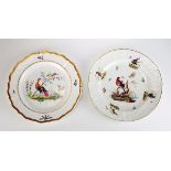 Two 19th century English porcelain plates, painted in overglaze with birds and insects, 22.