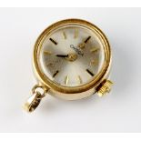 A Lady's 9ct gold Omega pendant watch, the circular silvered dial with batons, manual wind,